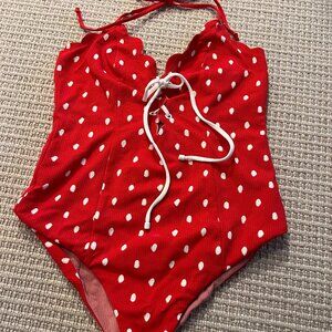 Marysia Red Broadway Polka Dot Lace Up Maillot
